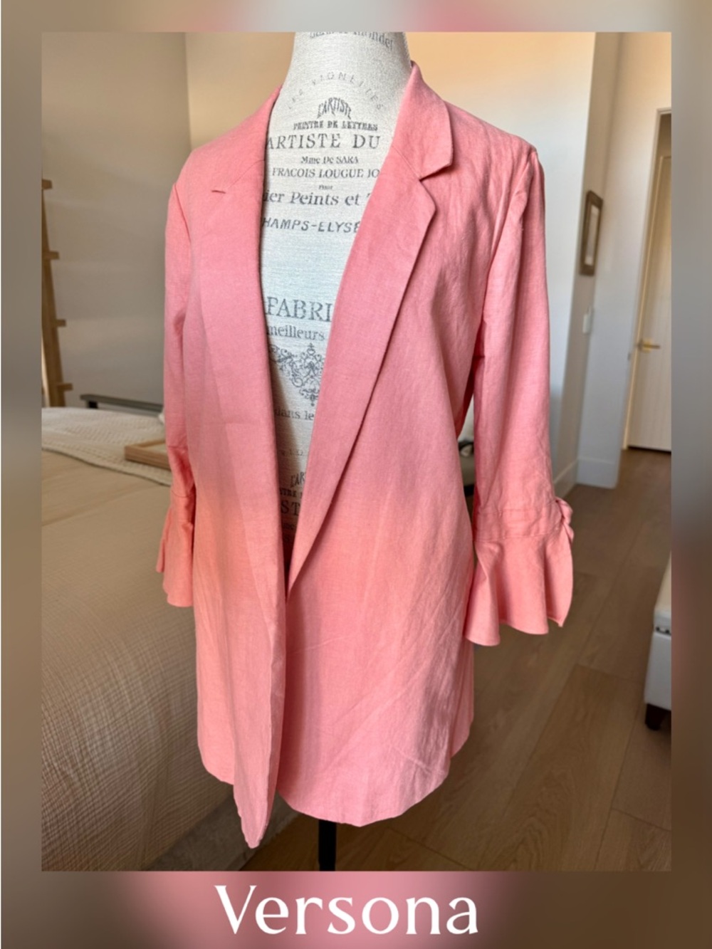 BRAND NEW~Versona Coral Pink Open-Front Women's Blazer with Tie Sleeves